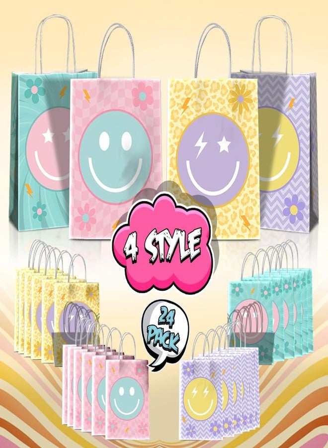 JOYGATHER 24 Pcs Smile Face Party Favors Bags with Handles, Pastel Goodie Bags, Gift Bags, Candy Bags with 4 Different Types, Groovy Kraft Paper Bags for Birthday Party Supplies Baby Shower Decorations - Image 2